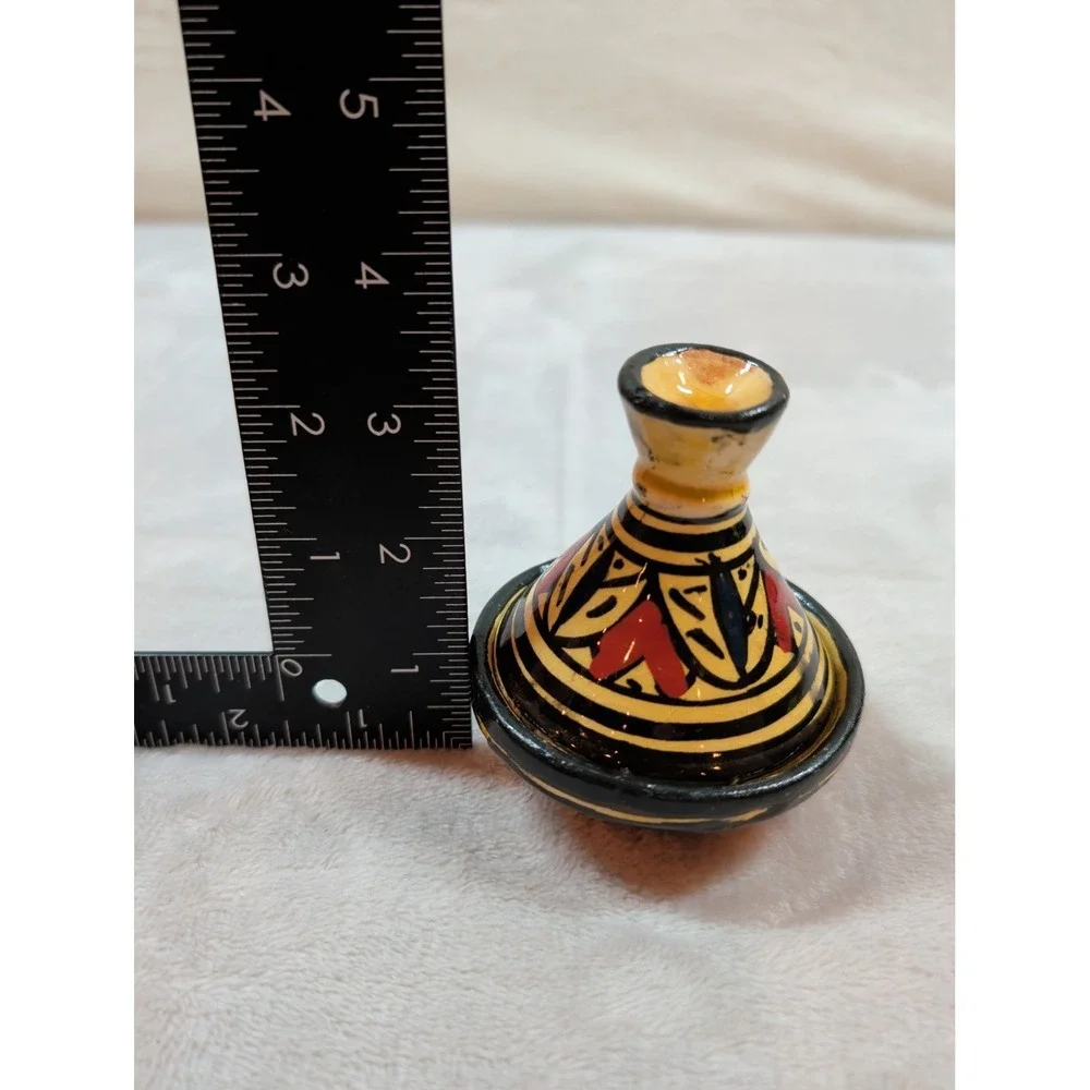 Mini Moroccan Hand Painted Ceramic Tagine Pot Salt Cellar Spice Dish‎ Yellow Red